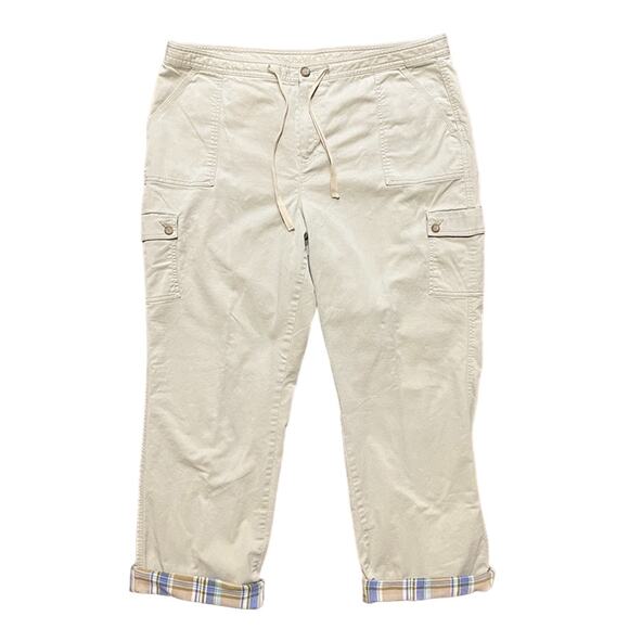 VTG L.L. BEAN Flannel Lined Straight Leg Utility Cargo Pants in Khaki SZ 16 TALL - Picture 1 of 10